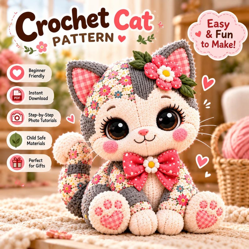 Patchwork Cat Sewing Pattern PDF | Stuffed Cat Plush Pattern | 10 Sizes 12–21 Inch | Memory Cat from Clothing | Keepsake Plush image 5