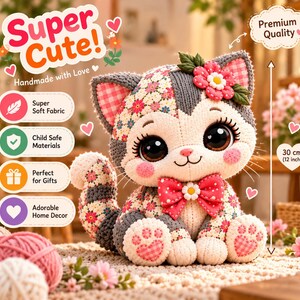 Patchwork Cat Sewing Pattern PDF | Stuffed Cat Plush Pattern | 10 Sizes 12–21 Inch | Memory Cat from Clothing | Keepsake Plush image 10