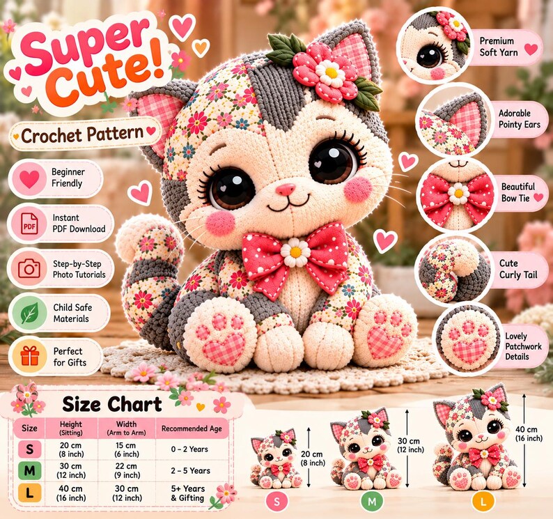 Patchwork Cat Sewing Pattern PDF | Stuffed Cat Plush Pattern | 10 Sizes 12–21 Inch | Memory Cat from Clothing | Keepsake Plush image 8