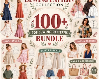 100+ Sewing Patterns Bundle, Complete PDF Pattern Collection for Women Men & Kids, Dresses Tops Jackets Pants, Easy Sewing Projects