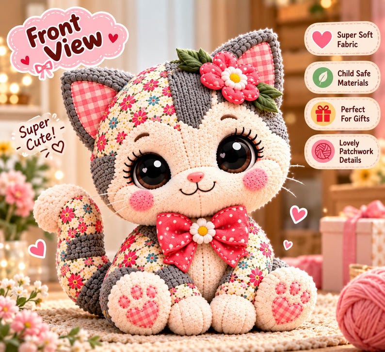 Patchwork Cat Sewing Pattern PDF | Stuffed Cat Plush Pattern | 10 Sizes 12–21 Inch | Memory Cat from Clothing | Keepsake Plush image 2