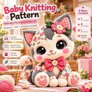 Patchwork Cat Sewing Pattern PDF | Stuffed Cat Plush Pattern | 10 Sizes 12–21 Inch | Memory Cat from Clothing | Keepsake Plush image 1