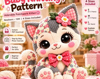 Patchwork Cat Sewing Pattern PDF | Stuffed Cat Plush Pattern | 10 Sizes 12–21 Inch | Memory Cat from Clothing | Keepsake Plush