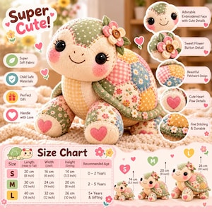 Patchwork Turtle Sewing Pattern PDF | Stuffed Turtle Plush Pattern | 3 Sizes | Memory Turtle from Clothing | Keepsake Toy | Instant Download