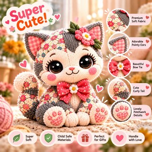 Patchwork Cat Sewing Pattern PDF | Stuffed Cat Plush Pattern | 10 Sizes 12–21 Inch | Memory Cat from Clothing | Keepsake Plush image 4
