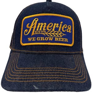 America “We Grow Beer” Patch Unisex Denim Trucker Style Snapback by Rural Cloth