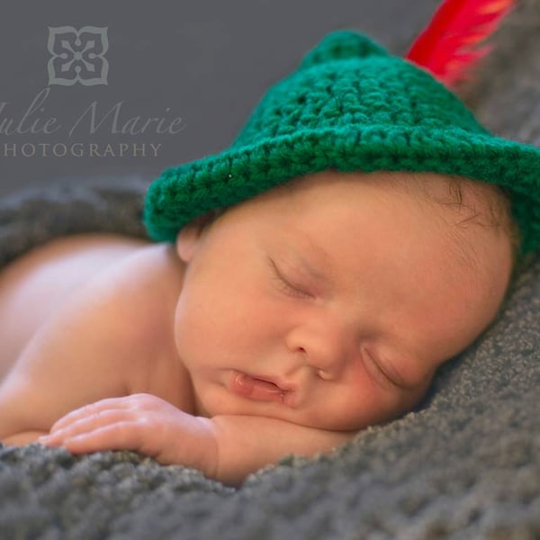 HANDMADE Crochet Peter Pan Hat Newborn Photography Prop- Crochet Elf Hat- Crochet Robinhood Hat- Woodsman- Neverland- Newborn Photography