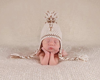HANDMADE Crochet Mohawk Hat with Earflaps and Ties- Photography Prop- Crochet Rocker Hat- Newborn Photography