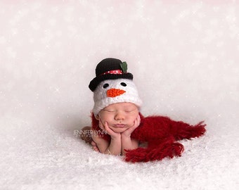 HANDMADE Crochet Snowman with Scarf Newborn Photography Prop- Crochet Christmas Set