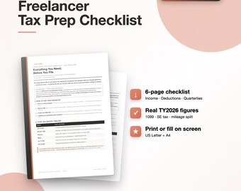 Freelancer Tax Prep Checklist 2026, Schedule C Organizer (Digital Download)