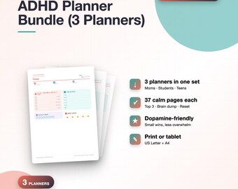 ADHD Planner Bundle: Moms, Students, Teens (Digital Download)