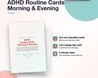 ADHD Morning Evening Routine Cards, Low Energy Reset, 5 Minute Reset (Digital Download)