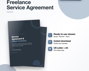 Freelance Service Agreement Template, Fillable PDF Contract for Consultants (Digital Download)