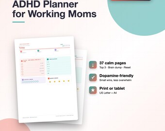 ADHD Daily Planner for Working Moms, Undated Brain Dump, Gentle Time Blocks (Digital Download)