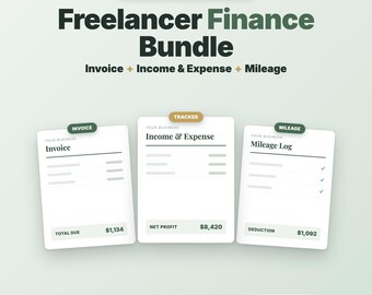 Freelancer Finance Bundle: Invoice, Expense Tracker, Mileage Log (Excel, Google Sheets, PDF)