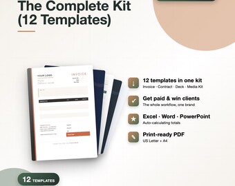 Complete Freelancer Business Kit, 12 Templates (Invoice, Contract, Proposal, Media Kit) (Digital Download)