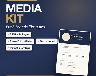 Editable Creator Media Kit Template, 2-Page Pitch Deck (PowerPoint, Google Slides, Canva)