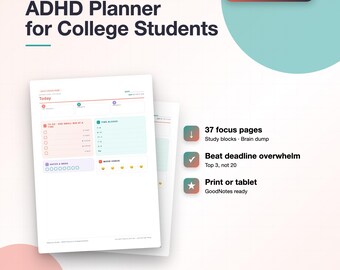 ADHD College Student Planner, Study Organizer, GoodNotes Digital Planner (PDF)