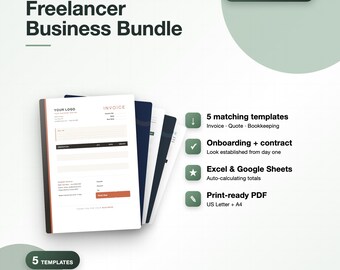 Freelancer Business Bundle, Bookkeeping, Invoice, Quote, Contract (Digital Download)