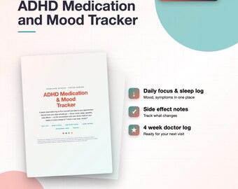 ADHD Medication & Mood Tracker, 4-Week Doctor Log (Digital Download)