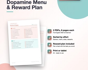 Dopamine Menu & Reward Plan, ADHD Motivation Tool, Instant Download PDF (English/German)