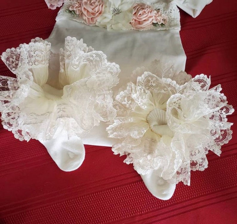 Little Miss Aynslee Ivory Organza & Lace on IVORY Socks Etsy