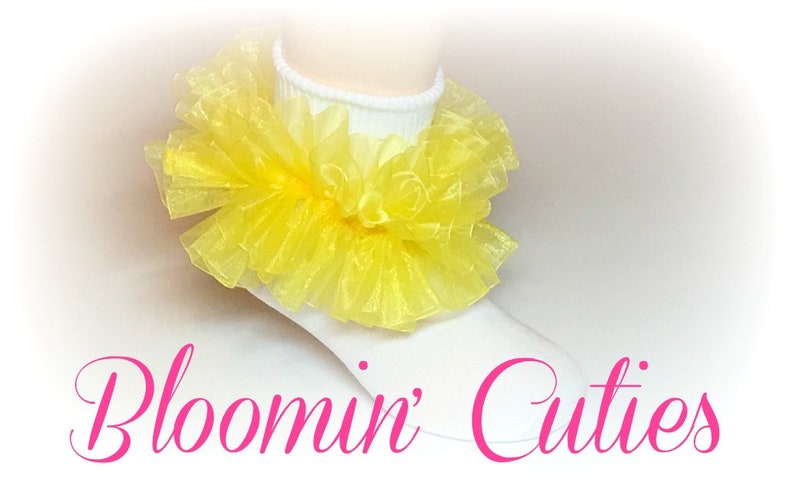 Bright Sunshine Daffodil Yellow Organza Newborn Infant Toddlers and Girls SUPER RUFFLE SOCKS by Bloomin Cuties Boutique