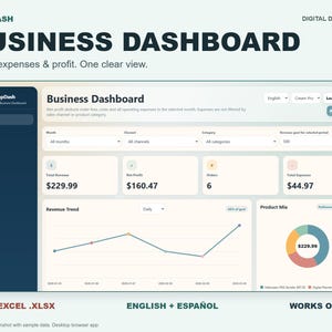 App för småföretagsinstrumentpaneler, CSV- och Excel-import, försäljnings- och utgiftsspårning, engelska - spanska