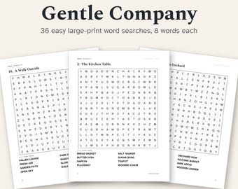 Easy Large Print Word Search Printable, 36 Simple Puzzles for Seniors and Dementia Care, 8 Words Each, PDF Download