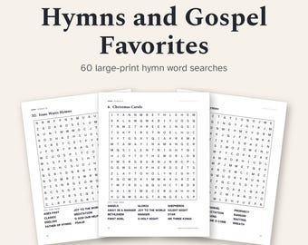 Hymn Word Search Printable, 60 Large Print Christian Word Search Puzzles for Seniors and Church Groups, PDF Download