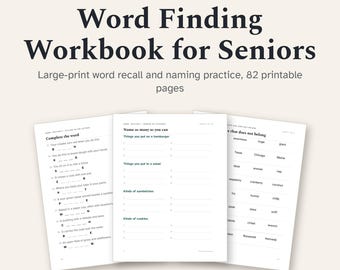 Word Finding Workbook for Seniors Printable, Large Print Word Recall and Naming Practice, PDF Download