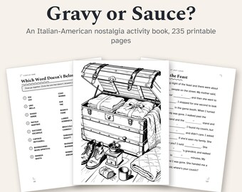 Italian American Activity Book Printable, Nostalgia Puzzles, 30 Coloring Pages and Family Recipe Cards, Nonna Gift PDF Download