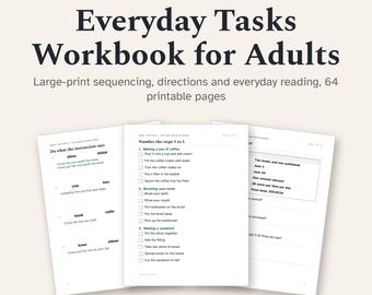 Everyday Tasks Workbook Printable, Large Print Sequencing and Daily Living Practice for Adults After Stroke, PDF Download