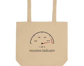 Bolso de tela con el mensaje "Soy un indicador de recesión", bolso de lona con un divertido indicador, bolso con meme irónico, bolso para la compra y para libros.