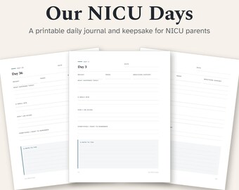 NICU Journal Printable, Daily Preemie Journal and Keepsake for NICU Parents, 90 Day Pages and Milestones, PDF Download
