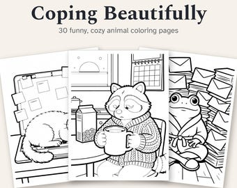 Funny Animal Coloring Pages Printable, 30 Bold and Easy Cozy Designs for Adults, Funny Coloring Book PDF Download