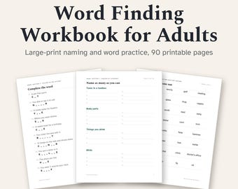 Word Finding Workbook Printable, Large Print Naming and Word Practice for Adults After Stroke or Aphasia, PDF Download