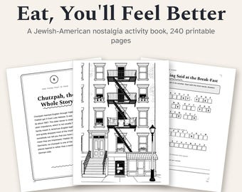 Jewish American Activity Book Printable, Nostalgia Puzzles, 30 Coloring Pages and Family Recipe Cards, Bubbe Gift PDF Download