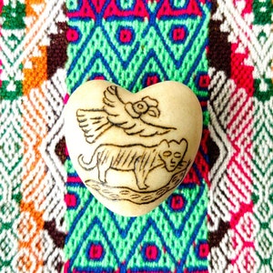 Peruvian hand carved chumpi heart  in alabaster stone / Andean Trilogy + free Andean bag