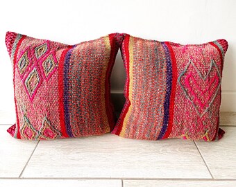 2 throw pillow cushion covers made from handmade Peruvian upcycled frazada fabric - CH8
