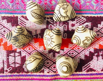 Set of 7 Peruvian CHUMPI KHUYA stones - Hand carved from alabaster + free Andean bag