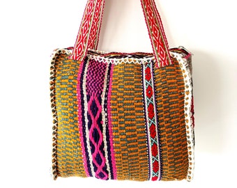 Large boho ethnic bag made with Peruvian vintage  handmade frazada fabric - AB54