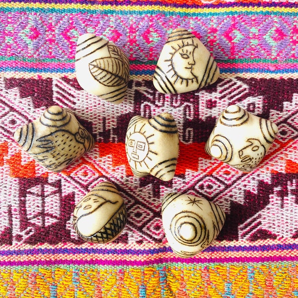 Set of 7 Peruvian CHUMPI KHUYA stones - Hand carved from alabaster + free Andean bag