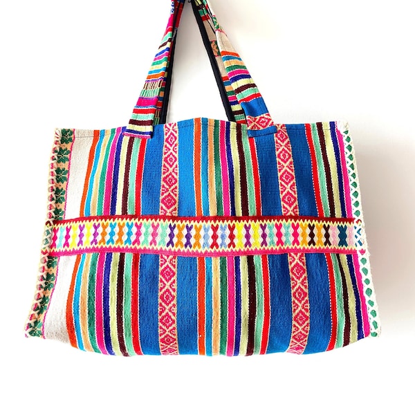 Bolso tote grande étnico hecho a mano con telar vintage peruano