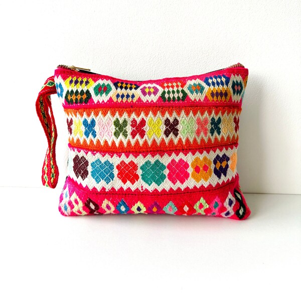 Unique boho ethnic pouch clutch bag made with Peruvian vintage handmade fabric - PD9