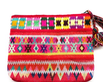 Unique boho ethnic pouch clutch bag made with Peruvian vintage handmade fabric - PP6