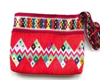 Unique boho ethnic pouch clutch bag made with Peruvian vintage handmade fabric - PP3
