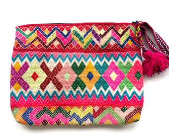 Unique boho ethnic pouch clutch bag made with Peruvian vintage handmade fabric - PP1