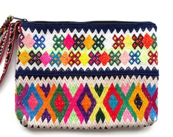 Unique boho ethnic pouch clutch bag made with Peruvian vintage handmade fabric - PP2