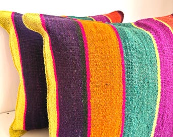 2 throw pillow cushion covers made from handmade Peruvian upcycled frazada fabric - BA5